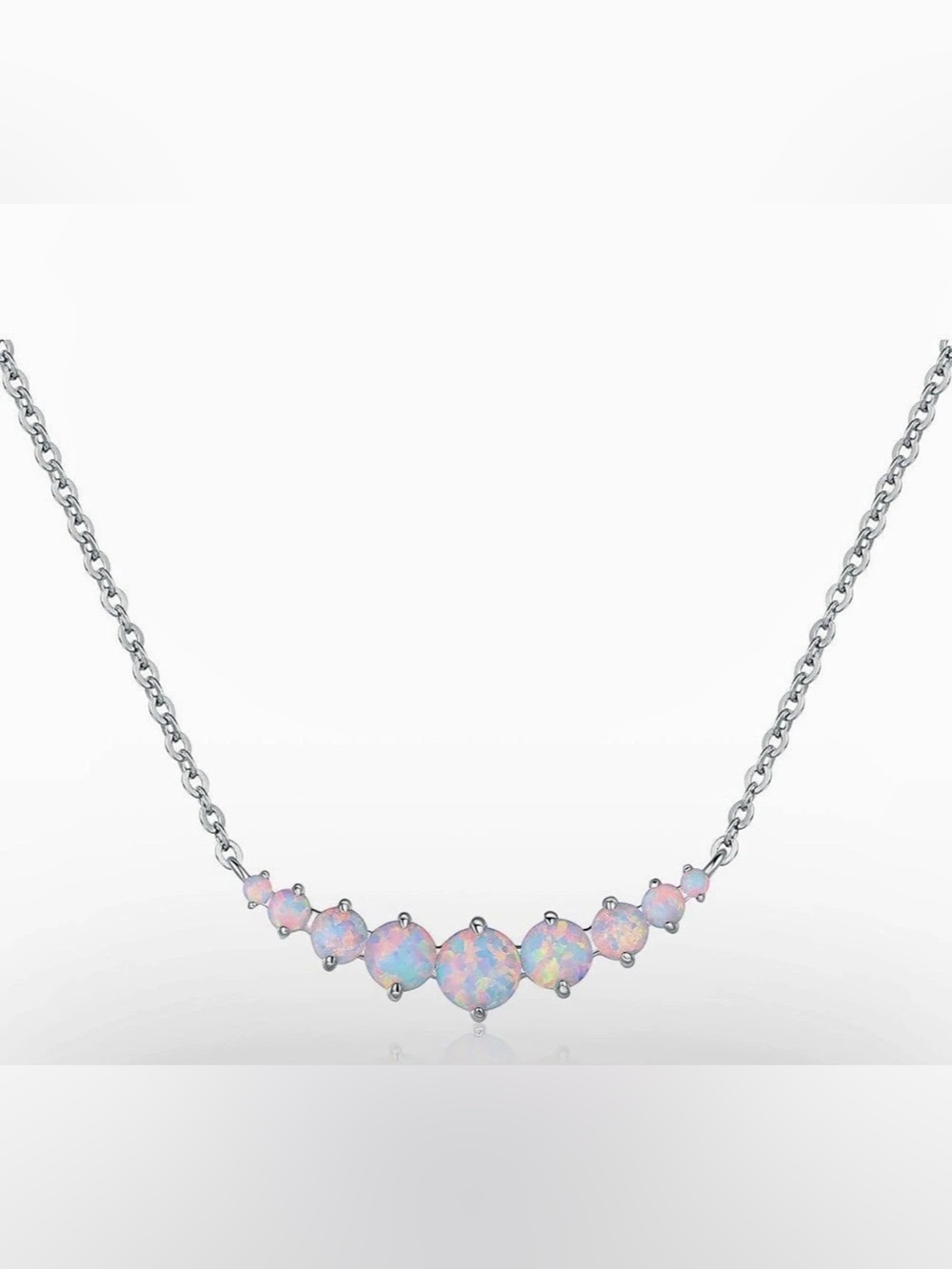 NWT 18K White or Rose Gold Plated Created White Opal Graduated Necklace